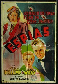 5b552 SMASHING THE SPY RING Argentinean '39 cool art of spy eyes watching Ralph Bellamy & Fay Wray!