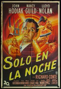 5b556 SOMEWHERE IN THE NIGHT Argentinean '46 John Hodiak, cool film noir stone litho montage!
