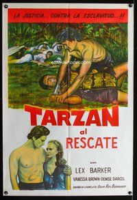 5b568 TARZAN & THE SLAVE GIRL Argentinean R1960 cool image of Lex Barker fighting with man on ground!