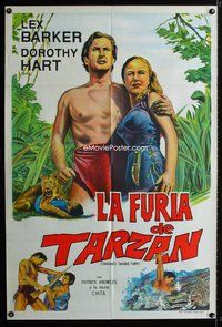 5b570 TARZAN'S SAVAGE FURY Argentinean '52 art of Lex Barker & Dorothy Hart, Edgar Rice Burroughs