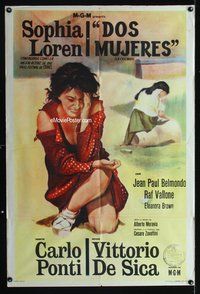 5b586 TWO WOMEN Argentinean '62 Vittorio De Sica's La Ciociara, c/u of distressed Sophia Loren!