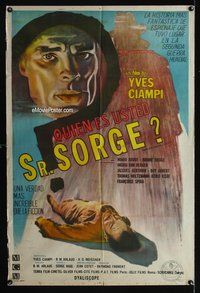 5b598 WHO ARE YOU MR SORGE Argentinean '61 artwork of huge silhouette looming over unconscious man!