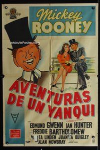 5b604 YANK AT ETON Argentinean '42 great cartoon art of Mickey Rooney + sitting on bench with babe!