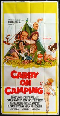 5b076 CARRY ON CAMPING English 3sh '71 Sidney James, English nudist sex, wacky camping artwork!