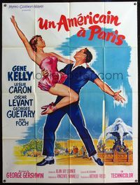 5c012 AMERICAN IN PARIS French 1p R60s Roger Soubie art of Gene Kelly dancing w/sexy Leslie Caron!