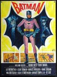5c025 BATMAN French 1p '66 DC Comics, great art of Adam West with Penguin & Catwoman by Grinsson!