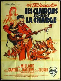 5c039 BUGLES IN THE AFTERNOON French 1p '52 different art of Ray Milland fighting Native American!