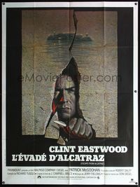 5c085 ESCAPE FROM ALCATRAZ French 1p '79 cool artwork of Clint Eastwood busting out by Lettick!