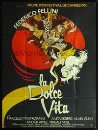 5c128 LA DOLCE VITA French 1p R70s Federico Fellini, cool completely different art by R. Gruau!