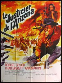 5c162 RETURN OF THE GUNFIGHTER French 1p '67 Robert Taylor has 5 guns pointed at him, art by Rau!