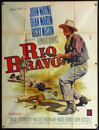 5c164 RIO BRAVO French 1p R60s cool different art of John Wayne pointing rifle by Jean Mascii!