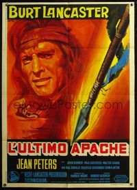 5c318 APACHE Italian 1p R1960s Robert Aldrich, cool Serafini art of Native American Burt Lancaster!