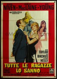 5c320 ASK ANY GIRL Italian 1p '59 different art of David Niven with Shirley MacLaine & sexy girls!