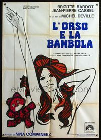 5c328 BEAR & THE DOLL Italian 1p '70 great art of sexy Brigitte Bardot & teddy bear by DeRossi!