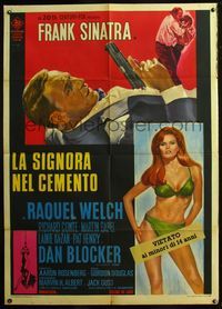 5c484 LADY IN CEMENT Italian 1p '68 different art of detective Frank Sinatra & sexy Raquel Welch!