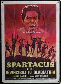 5c589 SPARTACUS & THE TEN GLADIATORS Italian 1p R80s art of Dan Vadis & his men attacking by Aller!