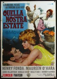5c590 SPENCER'S MOUNTAIN Italian 1p '63 different art of Henry Fonda & Maureen O'Hara by Cesselon!