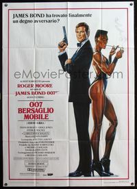 5c631 VIEW TO A KILL Italian 1p '85 art of Roger Moore as James Bond 007 by Daniel Gouzee!