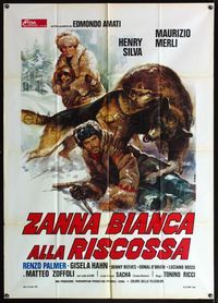 5c641 WHITE FANG TO THE RESCUE Italian 1p '75 Casaro art of dog saving man from attacking bear!