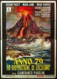 5c202 79 A.D. style B Italian 2p '62 cool art of Mt. Vesuvius volcano erupting over Roman Empire!