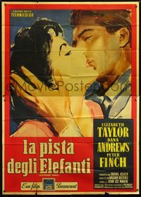 5c247 ELEPHANT WALK Italian 2p R56 completely different art of Liz Taylor kissed by Peter Finch!