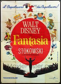 5c251 FANTASIA Italian 2p R63 great image of Mickey Mouse & others, Disney musical cartoon classic!