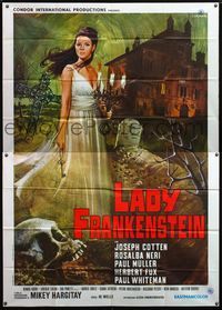 5c262 LADY FRANKENSTEIN Italian 2p '71 La figlia di Frankenstein, art of sexy girl in graveyard!