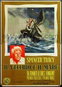 5c272 OLD MAN & THE SEA Italian 2p '58 Sturges, different art of Spencer Tracy on boat, Hemingway