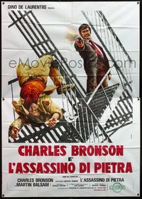 5c288 STONE KILLER Italian 2p '73cool art of Charles Bronson shooting guy on fire escape by Casaro!