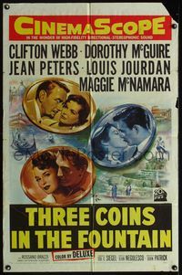 5d013 3 COINS IN THE FOUNTAIN 1sh '54 Clifton Webb, Dorothy McGuire, Jean Peters, Louis Jourdan