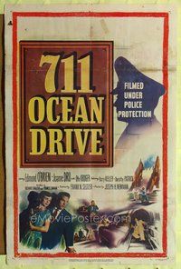 5d018 711 OCEAN DRIVE 1sh '50 Edmond O'Brien, Joanne Dru, filmed under armed police protection!