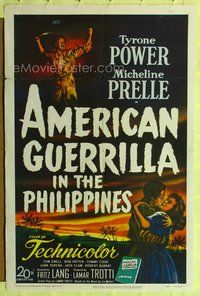 5d024 AMERICAN GUERRILLA IN THE PHILIPPINES 1sh '50 art of Tyrone Power & Micheline Prelle!