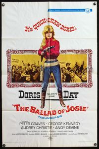 5d033 BALLAD OF JOSIE 1sh '68 great full-length image of quick-draw Doris Day pointing shotgun!