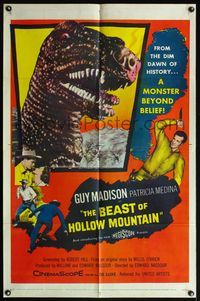 5d040 BEAST OF HOLLOW MOUNTAIN 1sh '56 from the dawn of history, a dinosaur monster beyond belief!