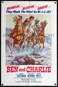 5d042 BEN & CHARLIE 1sh '78 cool artwork of brawlin' blastin' boozin' cowboys!