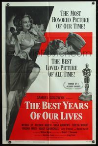 5d046 BEST YEARS OF OUR LIVES style A 1sh R54 directed by William Wyler, sexy Virginia Mayo!