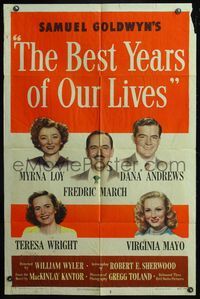5d045 BEST YEARS OF OUR LIVES 1sh '47 directed by William Wyler, Myrna Loy, Fredric March!