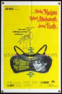5d060 BLISS OF MRS. BLOSSOM 1sh '68 Shirley MacLaine, Richard Attenborough, wacky bra design!
