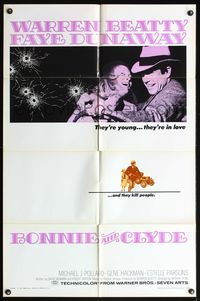 5d062 BONNIE & CLYDE 1sh '67 notorious crime duo Warren Beatty & Faye Dunaway!