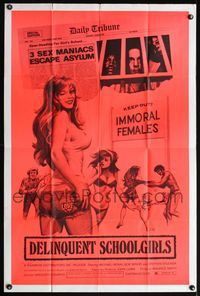5d075 CARNAL MADNESS 1sh '75 Delinquent Schoolgirls, artwork of sexy immoral females!