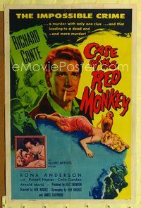 5d076 CASE OF THE RED MONKEY 1sh '55 Richard Conte solves the impossible crime, sexy Rona Anderson!