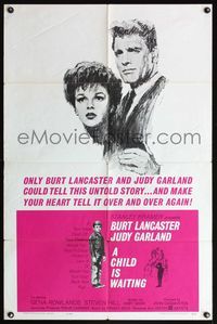 5d081 CHILD IS WAITING 1sh '63 Howard Terpning art of Burt Lancaster & Judy Garland!