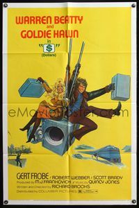 5d007 $ (DOLLARS) safe style 1sh '71 great art of wacky bank robbers Warren Beatty & Goldie Hawn!