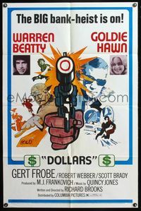 5d006 $ (DOLLARS) style D 1sh '71 cool crime artwork, Warren Beatty & Goldie Hawn!