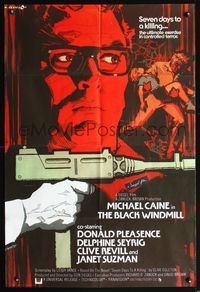 5d059 BLACK WINDMILL English 1sh '74 cool image of Michael Caine w/Uzi, Donald Pleasence, Don Siegel