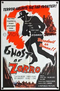 5d245 GHOST OF ZORRO 1sh '59 cool art of masked hero Clayton Moore, daredevil or demon!