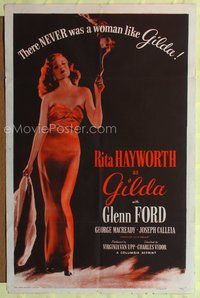 5d248 GILDA 1sh R50 sexy smoking Rita Hayworth full-length in sheath dress!