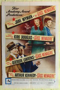 5d249 GLASS MENAGERIE 1sh '50 Jane Wyman thinks she loves Kirk Douglas, Tennessee Williams!