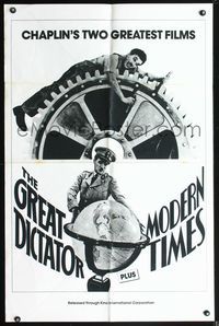 5d258 GREAT DICTATOR/MODERN TIMES 1sh '80s Charlie Chaplin double-bill, cool classic images!