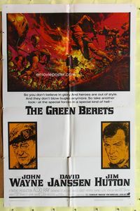 5d261 GREEN BERETS 1sh '68 John Wayne, David Janssen, Jim Hutton, cool Vietnam War art!